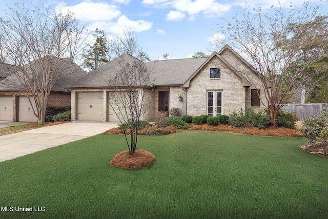 view of front of house with a garage and a front lawn