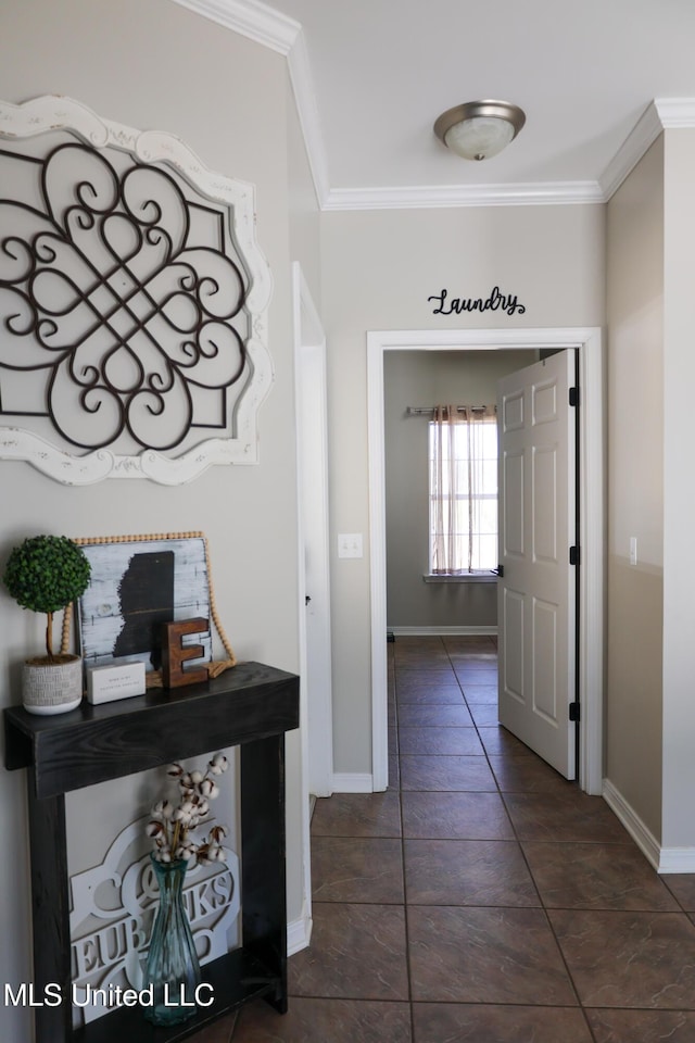 hallway with crown molding