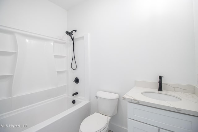 full bathroom featuring shower / tub combination, vanity, and toilet