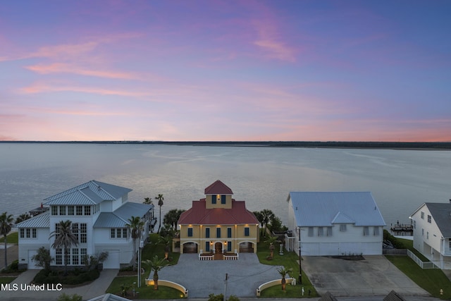 aerial view at dusk of a water view