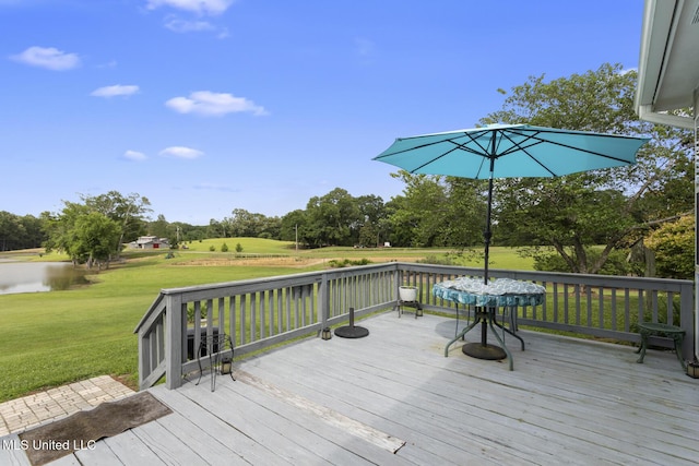 1600 Wright Rd, Raymond, MS 39154 - wooden terrace featuring a yard, a water view, and view of wooded area