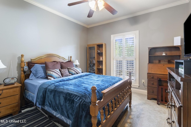 1600 Wright Rd, Raymond, MS 39154 - bedroom featuring ornamental molding, carpet, baseboards, and ceiling fan