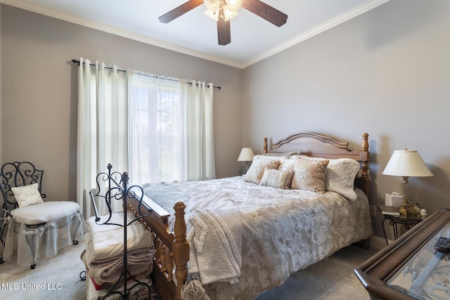 1600 Wright Rd, Raymond, MS 39154 - bedroom featuring carpet, crown molding, and a ceiling fan