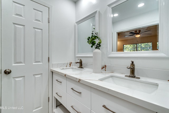 bathroom with vanity and ceiling fan