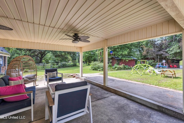 9618 Paige Bayou Rd, Vancleave, MS 39565 - view of patio / terrace featuring an outdoor hangout area and a ceiling fan