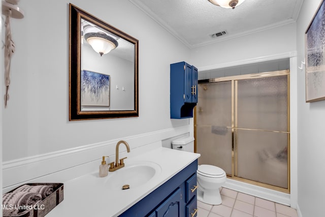 9618 Paige Bayou Rd, Vancleave, MS 39565 - full bath featuring toilet, a textured ceiling, a stall shower, vanity, and tile patterned floors