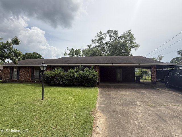 104 Mcgregor Way, Natchez, MS 39120 - ranch-style home with brick siding, driveway, a front yard, and an attached carport