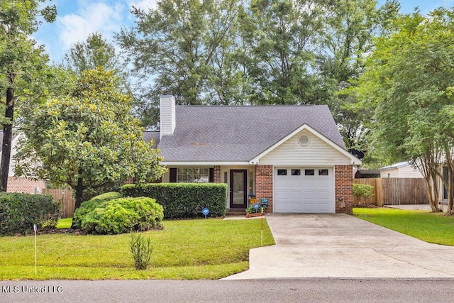 99102 Koloa St, Diamondhead, MS 39525 - view of front of home with a garage, concrete driveway, brick siding, a chimney, and roof with shingles
