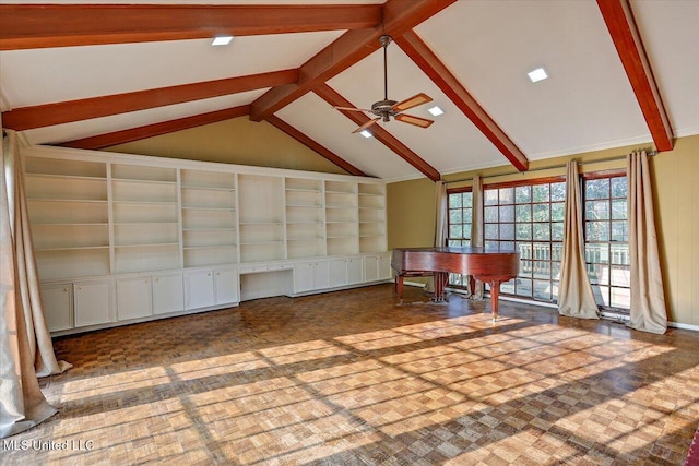 223 Hannah Dr, Clinton, MS 39056 - unfurnished living room with built in features and a ceiling fan