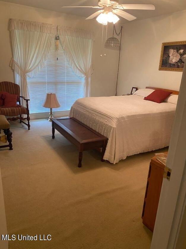 22 N Joliffe St, Eupora, MS 39744 - bedroom featuring ceiling fan and light carpet