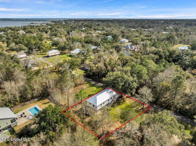 aerial view featuring a water view