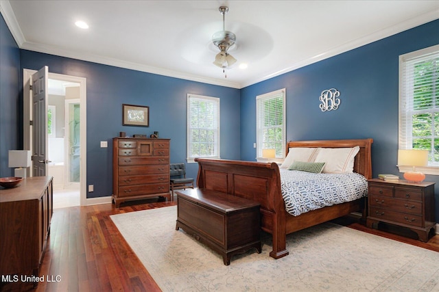5264 Chappel Cv, Olive Branch, MS 38654 - bedroom featuring wood finished floors, ornamental molding, recessed lighting, baseboards, and a ceiling fan