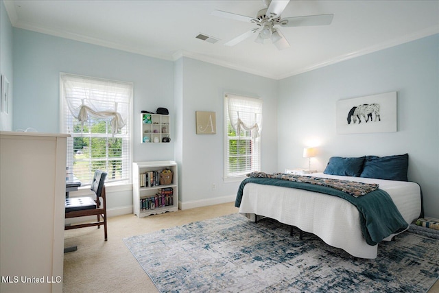 5264 Chappel Cv, Olive Branch, MS 38654 - bedroom featuring light colored carpet, ornamental molding, baseboards, and a ceiling fan