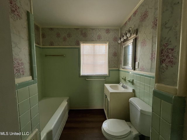 263 Shady Cir, Jackson, MS 39204 - full bathroom with toilet, a wainscoted wall, wallpapered walls, and wood finished floors