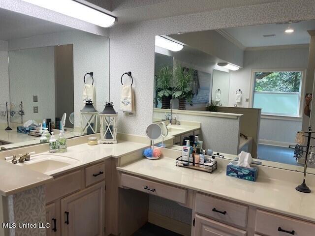 bathroom featuring ornamental molding and sink