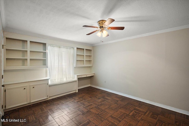 5123 Forest Hill Rd, Byram, MS 39272 - unfurnished room with baseboards, a ceiling fan, a textured ceiling, and ornamental molding