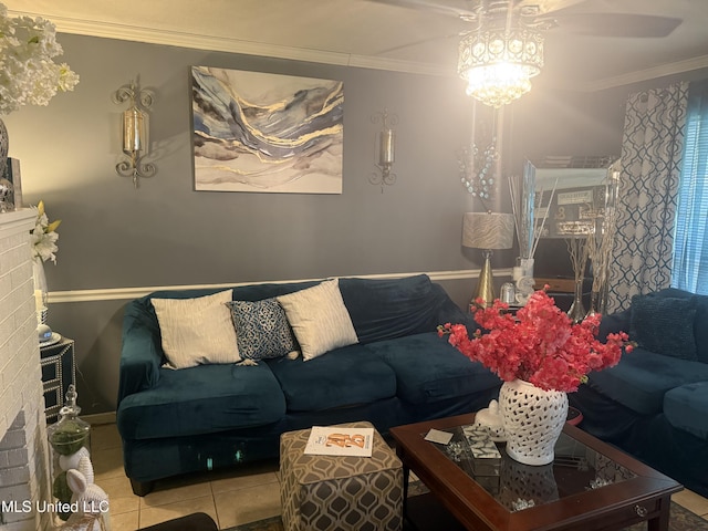 434 Boehle St, Pearl, MS 39208 - living area featuring crown molding, tile patterned floors, and a chandelier