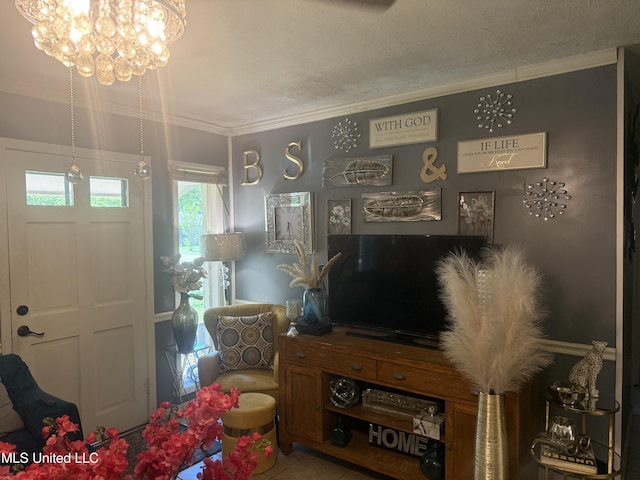 434 Boehle St, Pearl, MS 39208 - living room featuring a chandelier, crown molding, and tile patterned flooring