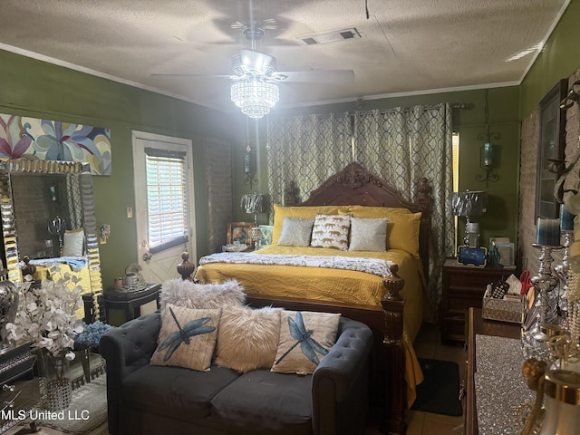 434 Boehle St, Pearl, MS 39208 - bedroom featuring a textured ceiling, crown molding, and ceiling fan