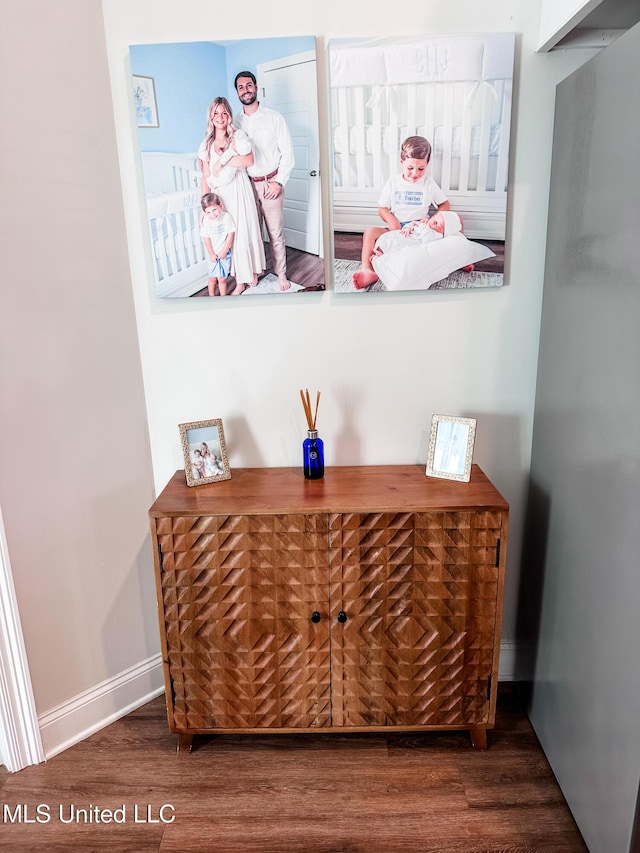 details featuring baseboards and wood finished floors