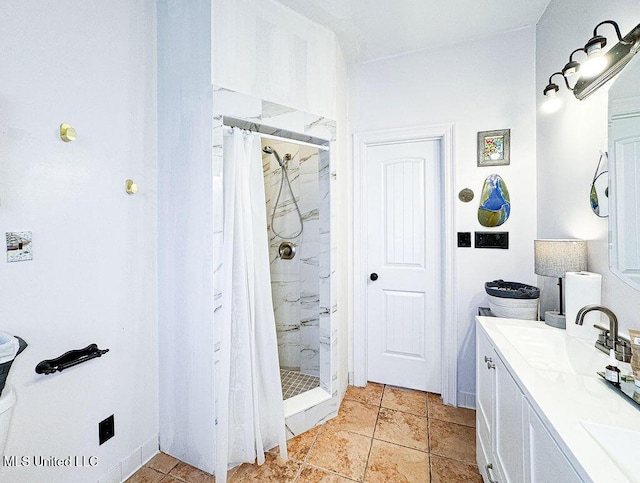 full bath featuring a shower stall and vanity