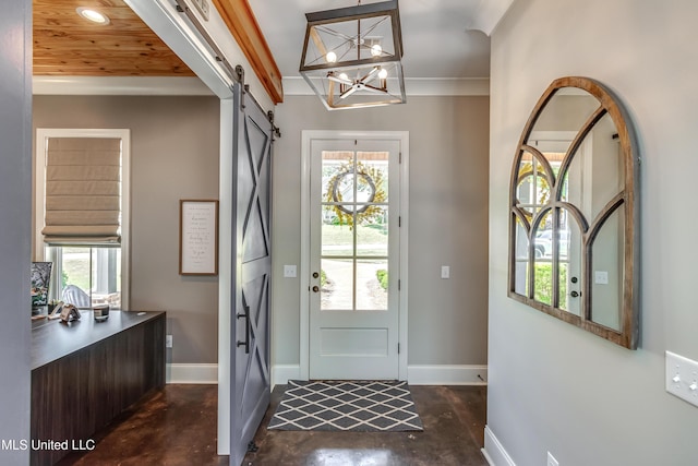150 Pine Ridge Cir, Brandon, MS 39047 - foyer with plenty of natural light, baseboards, finished concrete flooring, and a barn door