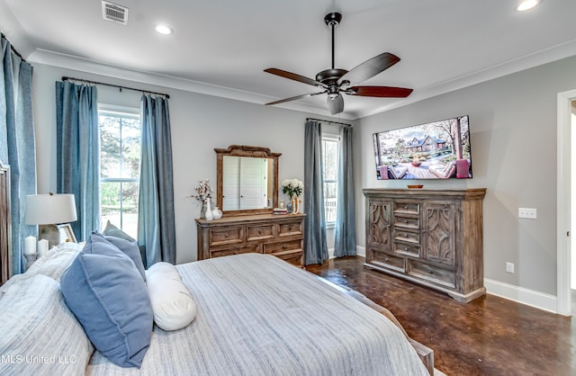 150 Pine Ridge Cir, Brandon, MS 39047 - bedroom with baseboards, visible vents, recessed lighting, a ceiling fan, and concrete flooring