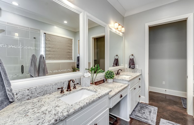 150 Pine Ridge Cir, Brandon, MS 39047 - bathroom with recessed lighting, a shower stall, vanity, concrete flooring, and baseboards