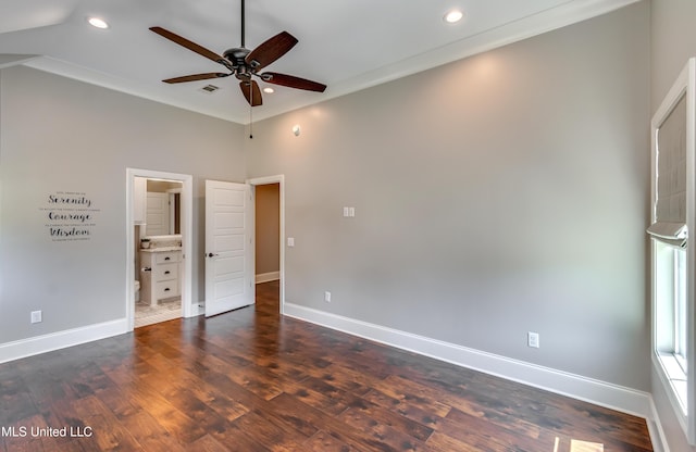 150 Pine Ridge Cir, Brandon, MS 39047 - unfurnished bedroom featuring recessed lighting, dark wood finished floors, visible vents, and baseboards