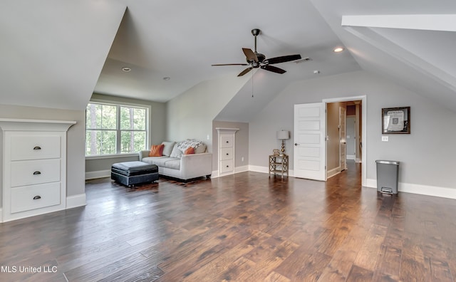 150 Pine Ridge Cir, Brandon, MS 39047 - additional living space featuring vaulted ceiling, visible vents, baseboards, wood finished floors, and ceiling fan