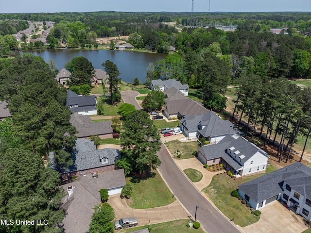 150 Pine Ridge Cir, Brandon, MS 39047 - birds eye view of property featuring a wooded view, a residential view, and a water view
