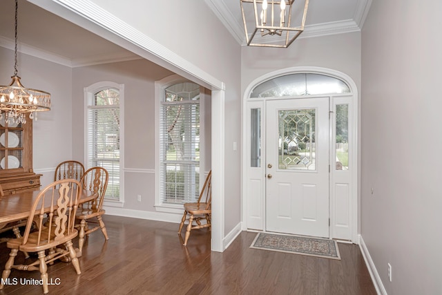 3607 Dijon Ave, Ocean Springs, MS 39564 - foyer entrance featuring a chandelier, ornamental molding, dark wood finished floors, and baseboards