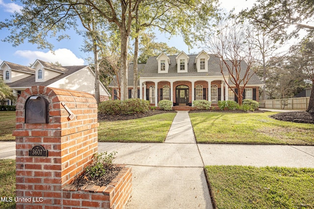 3607 Dijon Ave, Ocean Springs, MS 39564 - cape cod-style house with brick siding, a shingled roof, and covered porch