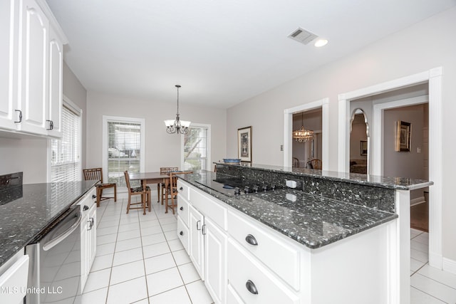 3607 Dijon Ave, Ocean Springs, MS 39564 - kitchen featuring a chandelier, dishwasher, a kitchen island, and light tile patterned floors