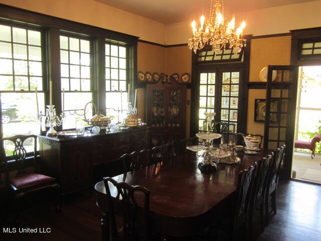 400 Crockett Ave, Greenwood, MS 38930 - dining area with a notable chandelier and french doors