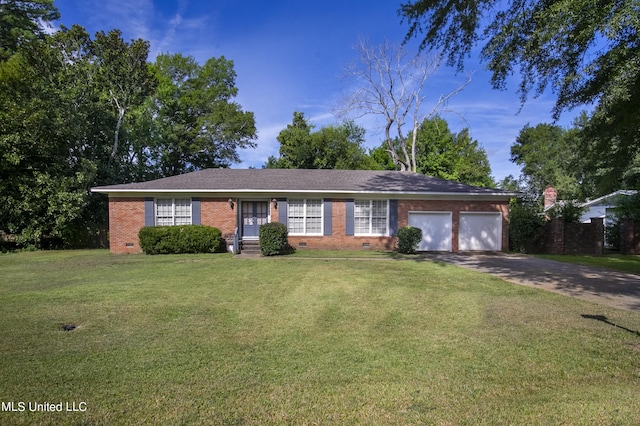 single story home with a garage and a front yard