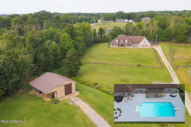 drone / aerial view featuring a rural view