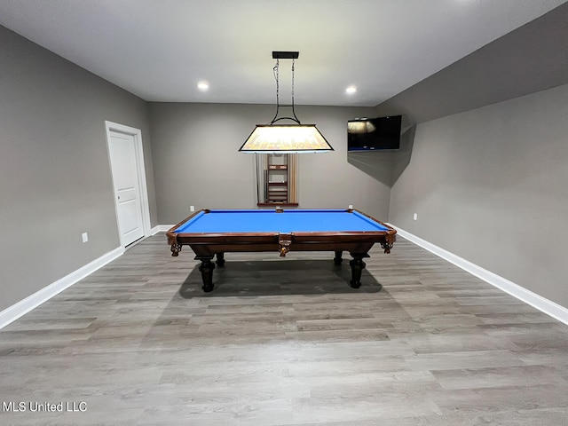 recreation room featuring billiards and light wood-type flooring