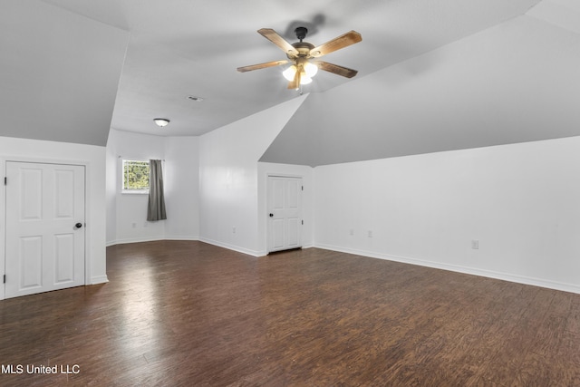 10186 Wire Rd, Vancleave, MS 39565 - additional living space featuring lofted ceiling, a ceiling fan, dark wood finished floors, and baseboards