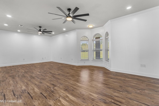 10186 Wire Rd, Vancleave, MS 39565 - spare room featuring ceiling fan, wood finished floors, recessed lighting, ornamental molding, and baseboards