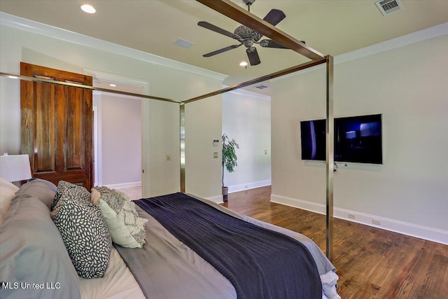 105 Victoria Pl, Madison, MS 39110 - bedroom featuring wood finished floors, ornamental molding, recessed lighting, and a ceiling fan