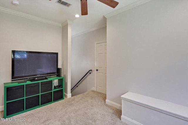 105 Victoria Pl, Madison, MS 39110 - unfurnished living room featuring ornamental molding, a ceiling fan, carpet, and recessed lighting