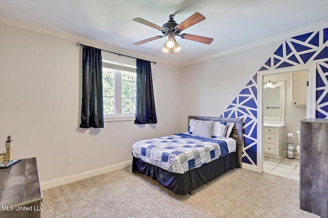 105 Victoria Pl, Madison, MS 39110 - carpeted bedroom featuring crown molding, ensuite bath, and a ceiling fan