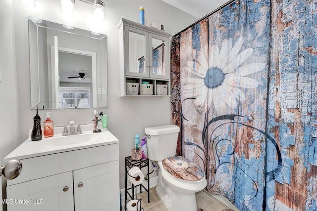 bathroom with tile patterned flooring, vanity, and toilet