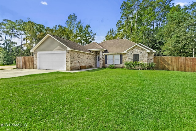 single story home with a front lawn and a garage