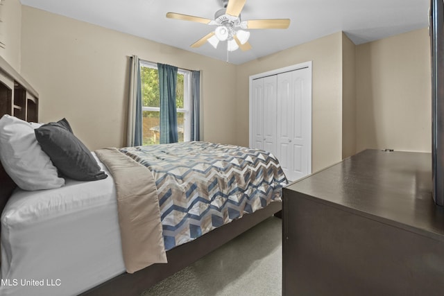 bedroom with a closet and ceiling fan