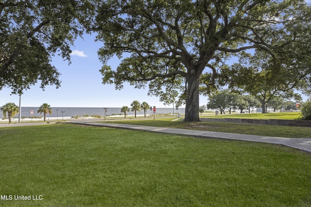 view of home's community featuring a yard and a water view