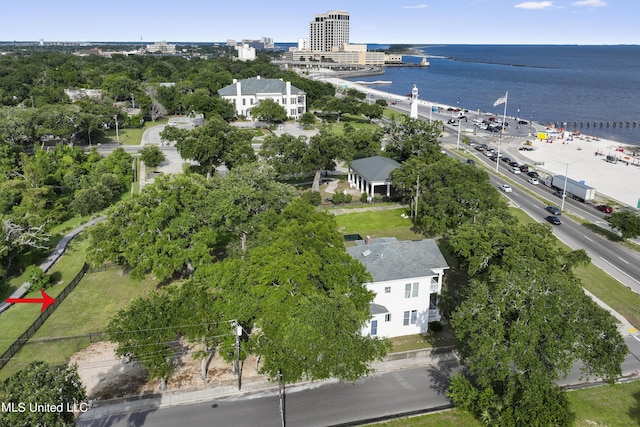 aerial view of a nearby body of water