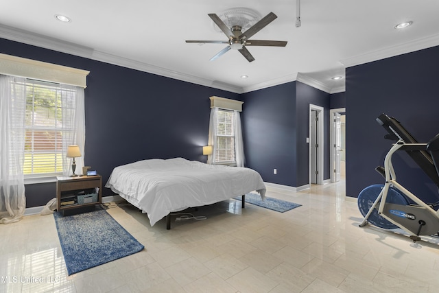 12880 Coles Cv, Gulfport, MS 39503 - bedroom with baseboards, recessed lighting, a ceiling fan, and crown molding