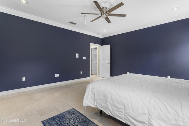 12880 Coles Cv, Gulfport, MS 39503 - bedroom with recessed lighting, crown molding, baseboards, and a ceiling fan
